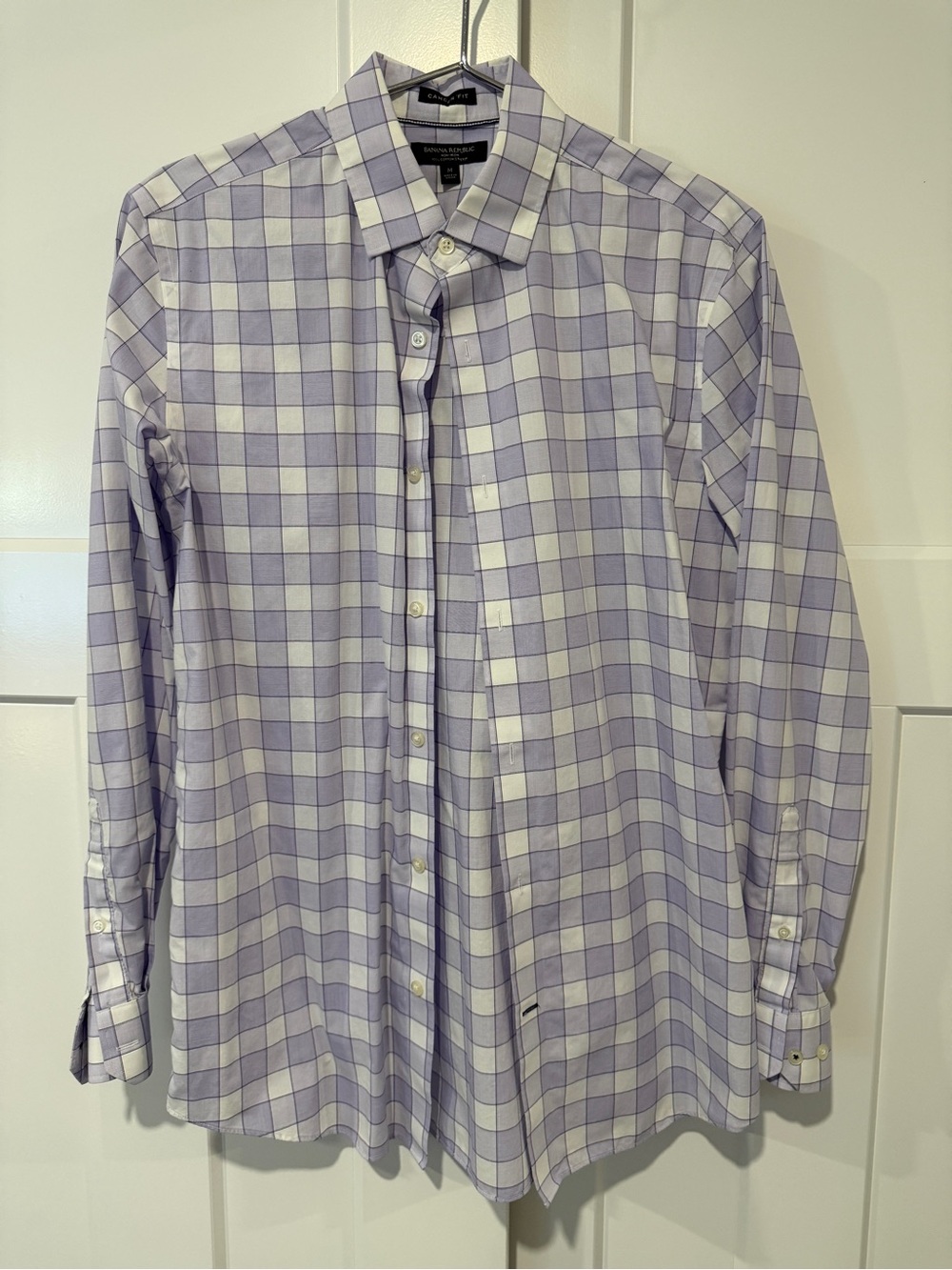 Banana Republic Men's Lavender and White Check Dress Shirt
